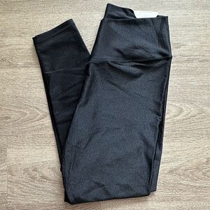 Aerie OFFLINE Black Ribbed Shine High Waisted Crossover Legging Size XL NWT